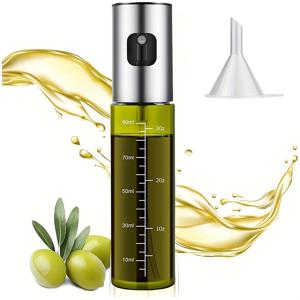 TEMU 빛 차단 디자인의 100ml 유리 올리브 오일 스프레이어 - 에어 프라이어, 샐러드, 바비큐, 로스팅용 BPA 프리 오일 미스터 - 인체공학적 핸들 및 정밀 분사 제어, 바비큐 필수품, 메탈릭 탑 스프레이어|에어프라이어|오일스프레이