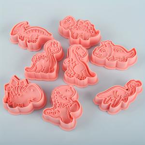 TEMU 8pcs 카툰 공룡 모양 쿠키 커터 세트 - DIY 쿠키, 과자 및 폰단 장식용 컬러풀한 플라스틱 베이킹 도구, 파티 및 테마 트리트를 위한 완벽한 공룡 파티 용품 | 재미있는 디자인 | 내구성 있는 플라스틱