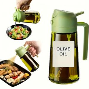 TEMU 16온스 올리브 오일 스프레이어 및 디스펜서 - BPA 프리 유리, 듀얼 포링 기능, Uv-Resistant Deep Green, 요리 및 그릴에 적합, 식기 세척기 안전, 요리 스프레이 병 | 현대적인 주방 용품 | Uv-Resistant 유리, 오일 스프레이 병|오일스프레이