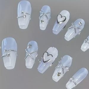 TEMU 10pcs 우아한 아이스 퍼즐 블루 네일 아트 - 발레 모양, 하트 & 스타 디자인, 재사용 가능한 DIY 네일 익스텐션, 결혼식, 파티, 휴일용, 웨딩 네일 | 우아한 네일 아트 | 광택 있는 네일|네일아트