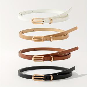 TEMU 4pcs 여성용 핀 버클 슬림 벨트 클래식 인조 가죽 단색 레트로 심플 캐주얼 청바지 벨트 일상 생활에 적합