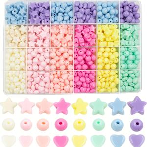 TEMU DIY 캔디 컬러 하트 비즈와 별 모양 구슬 약 720개, 팔찌 및 목걸이 만들기용 다양한 플라스틱 파스텔 라운드 루즈 비즈