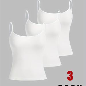 TEMU 여성용 솔리드 컬러 뉴 패션 캐주얼 슬림핏 캐미솔 탑 3pcs 세트