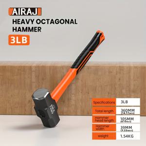 TEMU AIRAJ 헤비듀티 팔각형 해머 - 1LB/2LB/3LB 옵션, 고탄소강 슬립 방지 손잡이, 내구성을 위한 솔리드 헤드, 사무실, 주택 개조 및 DIY 프로젝트에 이상적, AIRAJ