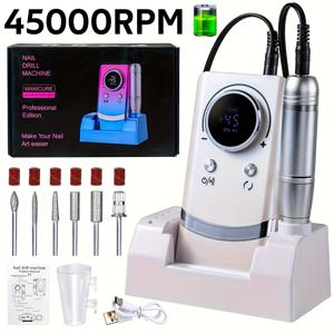 TEMU 전문 45000RPM 전기 휴대용 손톱 드릴, 베이스 포함, 소음 감소, 충전식 리튬 배터리, 폼알데하이드 없음, 손톱 아트 및 살롱 사용에 이상적 - 다양한 비트 액세서리 포함, 손톱 아트 도구 | 현대 손톱 아트 | 내구성 강화, 손톱 폴리시 리무버|네일|네일아트|매니큐어