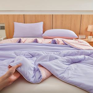 TEMU 1pc 초경량 쿨 여름 담요 - 가벼우며 통기성이 좋고 피부 친화적이며 뜨거운 잠자는 사람들을 위한 단색, 손쉽게 관리할 수 있으며 기계 세척 가능한 폴리에스터 퀼팅 커버, 꽃 자수, 모든 계절 사용에 적합한 모든 계절 편안함 | 꽃 자수 커버 | 통기성이 좋은 원단, 여름 담요