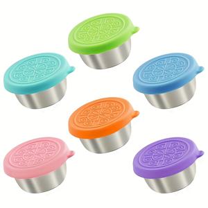 TEMU 3/6pcs 스테인레스 스틸 조미료 용기, 1.6oz, 핑크 블루 퍼플, 누출 방지 실리콘 뚜껑, 재사용 가능, 세척 가능, 깨지지 않음, 샐러드, 학교 도시락, 주방, 레스토랑, 캠핑, 야외, 피크닉, 여행용으로 사용할 수 있습니다.
