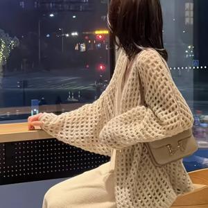 TEMU 새로운 봄과 여름 2025년 빈 니트 가디건, 게으른 스타일, 우아한 한국어 루즈 셔울, 얇은 아웃웨어 탑.