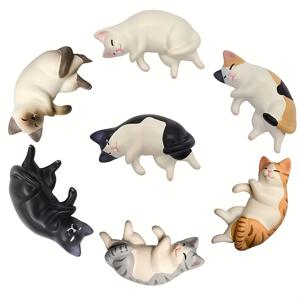 TEMU 6개 카와이 레진 미니 슬리핑 캣 피규어, 인형집 방 장식 및 책상 액세서리를 위한 미니어처 스태츄