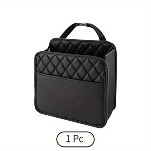 TEMU 1pc 인조 가죽 자동차 시트 뒤쪽 수납 가방 - 넓은, 내구성, 쉽게 청소할 수 있는 걸이형 정리함 - 물병, 간식, 폰을 위한 완벽한 모든 자동차 모델, 자동차 정리 | 퀼팅 텍스처 | 내구성 있는 재료, 자동차 수납 정리함