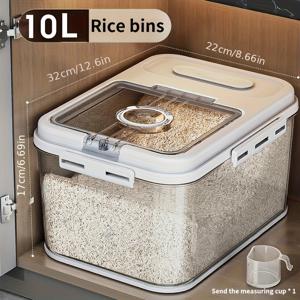 TEMU 1pc 대용량 밀폐식 식품 보관용기, 측정 컵 포함 - 재사용 가능한 정사각형 시리얼 디스펜서, 자기 밀봉 뚜껑, 주방, 곡물, 애완동물 식품용 - 손세척만, 플라스틱, 다목적 사용|트라이탄밀폐용기