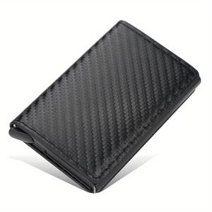 TEMU OBCREATOR 탄소 섬유 RFID 차단 지갑, 슬림 메탈 팝업 신용 카드 홀더, 알루미늄 합금, 비 꼰, 심플 스타일, 블랙, 남성을 위한 디자인