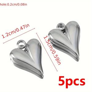 TEMU DIY 주얼리 만들기에 적합한 5개의 패셔너블 12mm 스테인리스 스틸 골드 도금 롱 하트 펜던트 여성용 목걸이 귀걸이 참