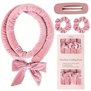 TEMU 엘리티나 4pcs 무열 컬링 로드 헤어밴드, 긴 머리를 위한 여성 및 소녀용 오버나이트 헤어컬러 헤어밴드, 슈퍼 소프트 벨루어 레이지 헤어 롤러 랩, 완벽한 어머니날 선물
