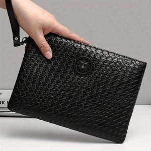 TEMU 세련된 남성용 손목 가방, 정사각형veloppe 클러치, 긁힘 및 손상에 내구성이 뛰어나며, 비즈니스, 통근 및 캐주얼한 외출을 위한 다중 포켓 디자인 - 블랙