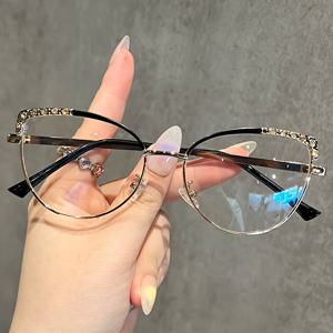 TEMU 여성을 위한 BOLOLOC Cat Eye 비약식 안경, PC 렌즈가 장착된 풀 림 메탈 프레임, 패션 안경, 안개 방지 천 포함, 일상적인 착용에 적합