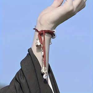 TEMU 조절 가능한 전통 중국 스타일 땋은 머리끈 & 종이 달린 팔찌 - 수공예 합금 액세서리, 일상 착용 및 파티에 완벽, 귀여운 머리끈