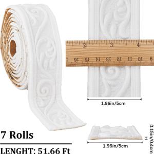 TEMU 7pcs 피엘 앤 스틱 크라운 몰딩 롤, 유연한 자체 접착 폼 트림, 3D 벽지 경계, 흰색 빈티지 장식 벽 경계, 620