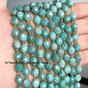 TEMU 8x7mm 18pcs AAA 반짝이는 오발 청색 아마존 스티트 비즈 천연 돌 쌀 모양 스페이서 비즈 보석 만들기 DIY 팔찌 목걸이 액세서리