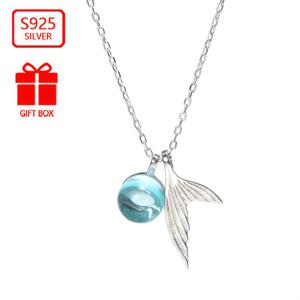 TEMU 총 무게: 약 3.2g) 여성용 패션 펜던트 목걸이, 925 스털링 실버 블루 펜던트, 창의적이고 우아한 디자인, 일상 착용, 출퇴근, 휴가, 파티 또는 선물용