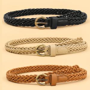 TEMU 여성을 위한 3pcs 빈티지 프레피 브레이드 인조 가죽 벨트 - 반원형 버클 디자인, 비즈니스, 캐주얼, 해변, 파티, 웨딩, 일상 착용에 적합 - 인조 가죽, 브레이드, 비 텍스틀, 깃털 없음