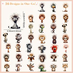 TEMU 36개 세트 독특한 사파리 동물 DIY 아이언온 전사 스티커 - 생동감 넘치는 만화 야생동물 디자인, 티셔츠·청바지·마스크·백팩용 세탁 가능한 플라스틱 솔 열전달 스티커, 사파리 장식 및 공예 프로젝트 용품, 기발한 동물 디자인