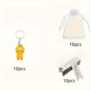 TEMU 30pcs 카툰 과일 오리 키체인 - 3D 부드러운 고무 액세서리, 백팩 및 선물에 이상적, 10장의 감사 카드 및 얇은 가제 봉지 포함, 무작위 컬러 선택, 귀여운 액세서리 | 재미있는 디자인 | 내구성 있는 키체인, 오리 액세서리