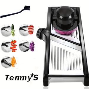 TEMU TEMMYS 조절 가능한 스테인리스 만돌린 야채 슬라이서 – 양파, 감자, 프렌치 슬라이스용 수동 주방 커터, 교체 가능한 칼날 및 안전 장갑 포함, 전기 필요 없음, 수동 식품 프로세서 | 현대 주방용품 | 스테인리스 슬라이서