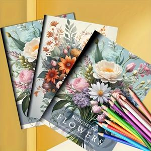 TEMU 1pc LuxeArt 성인 색칠 책 - 20페이지, 손그림 꽃 디자인, 스트레스 완화 및 휴식, 선물 및 사무실/학교 사용에 이상적