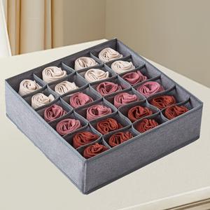 TEMU 24셀 패브릭 양말 정리함 - 회색, 옷장 및 여행용 공간 절약 보관함, 손세탁 가능, 다양한 색상의 중간 종아리 양말을 깔끔하게 정리하기에 완벽