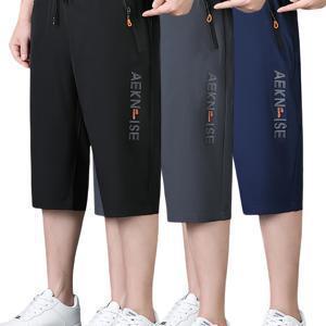 TEMU 남성용 캐주얼 스포츠 버뮤다 반바지, 부드러운 폴리에스터 소재, 지퍼 포켓, 드로스트링 허리, 단색, 여름 외출에 편안함, 캐주얼 여름 의류 | 드로스트링 반바지 | 편안한 피|버뮤다팬츠