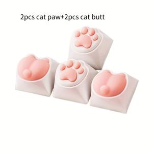TEMU 4pcs 귀여운 핑크 고양이 발가락 키캡 - 실리콘, 만화 디자인, 기계식 키보드 액세서리, 주변기, 핑크 및 화이트 컬러 스키마, 키보드 액세서리 | 재미있는 디자인 | 실리콘 키캡|키캡|키캡