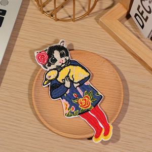 TEMU 1팩 대형 귀여운 고양이 & 오리 로커빌리 다림질/바느질 패치 - 꽃무늬 드레스와 레드 부츠 디자인 컬러풀 자수 앱플리케, DIY 바이커 엠블럼 재킷, 청바지, 백팩용 - 유쾌한 만화 애니메이션 스타일 패치, 재킷 장식, 텍스처 천