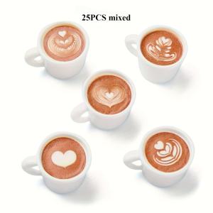 TEMU 25가지 랜덤 스타일 미니 커피 컵 펜던트, 라떼 아트 디자인, 레진 펜던트 장식, DIY 보석 만들기 및 수공예용