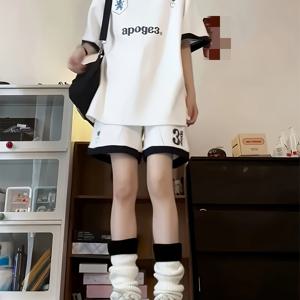TEMU 여성용 캐주얼 스포츠 두피스 세트 - 화이트 & 남색, 