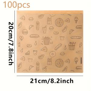 TEMU 100pcs 크래프트 종이 식품 포장 가방 - 햄버거, 샌드위치, 피자, 바베큐, 쿠키, 튀긴 닭고기에 이상적 - 내구성이 뛰어나고 보관하기 쉽습니다 - 레스토랑, 커피숍, 베이커리에 완벽합니다 - 일상 필수품, 식품 포장 가방 | 장식 종이 가방 | 내구성 있는 종이 가방, 식품 서비스 용품