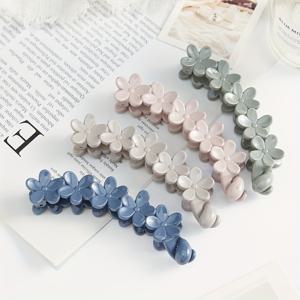TEMU 4pcs 우아한 한국식 꽃무늬 헤어클립 - 플라스틱 바나나 및 포니테일 홀더, 핑크, 블루, 민트 그린, 블랙으로 디자인된 곡선 꽃 디자인 헤어핀 | 꽃무늬 헤어클립 | 내구성 있는 헤어핀