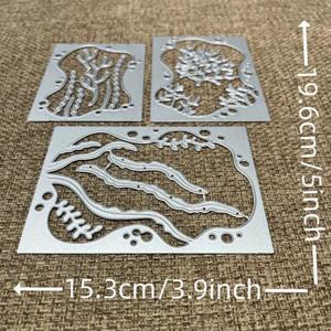 TEMU DIY 스크랩북, 카드 만들기 및 종이 공예용 3개 세트 해양 생물 금속 커팅 다이 - 은색
