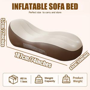 TEMU 74x33x22인치 웨이브 에어 소파 - 실내외 사용 가능한 헤드레스트 & 암레스트가 있는 인플레이터블 체어 라운저, 화이트 & 브라운-골든 디자인, 내구성 있는 폴리에스터 커버, 딥 필 플라스틱 소재, 인플레이터블 소파