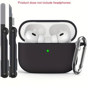 TEMU AirPods 1/2/3/4/Pro/Pro 2용 충격 방지 실리콘 케이스 - 슬림하고 내구성 있는 이어폰 클리닝 브러시 포함, 단색, 귀여운 에어팟 케이스