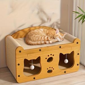 TEMU 1세트 2-in-1 고양이 스크래치 보드 & 휴식 베드 - 내구성 강한 카드보드, 걸이 장난감 포함, 공간 절약형 사계절용 인터랙티브 플레이하우스, 스크래치 포스트 특별 펫 선물 아이디어