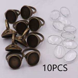 TEMU 10개 빈티지 영감 합금 링 베이스와 투명 유리 돔, 1.3*1.8cm 타원형 베이스 & 1.7cm 내경 - DIY 주얼리 만들기에 이상적, 기하학적 패턴, 패셔너블한 황동 톤 마감