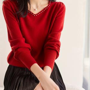 TEMU 가을 겨울 신상 롱소매 단색 비즈 베이스 레이어 탑 캐주얼 여성용 숏 스웨터