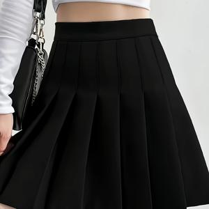 TEMU 여성용 우아한 플리츠 스커트 - 하이웨이스트, 단색, 폴리에스터, 세탁기 사용 가능 - 봄/여름/가을에 완벽함