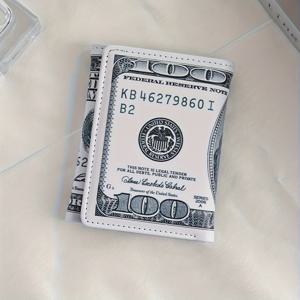 TEMU 벤저민 프랭클린 $100 지폐 디자인 노벨티 지갑 - 스타일리시 트라이폴드 카드 홀더, 다수의 슬롯, 대용량, 합성 가죽, 스냅 클로저, 여성용 레트로 룩