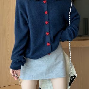 TEMU 여성용 솔리드 컬러 하트 버튼 디테일 가디건 - 긴 소매 라운드 넥 가을 겨울 스웨터, 일본식 한국 스타일 우아한 레귤러 핏, 가을 의류, 질감, 편안한 착용