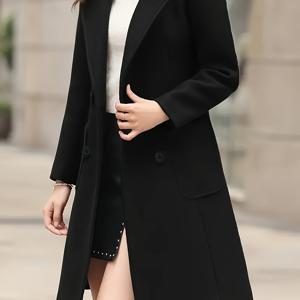 TEMU 여성용 우아한 더블브레스트 노치 라펠 코트 - 클래식 솔리드 컬러 겨울 트렌치코트, 구조적 핏, 기계 세탁 가능, 내구성 있는 논스텍 원단, 가을 & 겨울용 품질 버튼 디테일