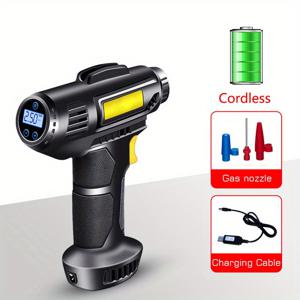 TEMU 휴대용 공기 압축기 및 타이어 인플레이터, 120W 무선 150 PSI, LED 디스플레이, USB-C 충전, 리튬 배터리, 자동차, , 자전거용, 배출 없음, 효율적 및 내구성