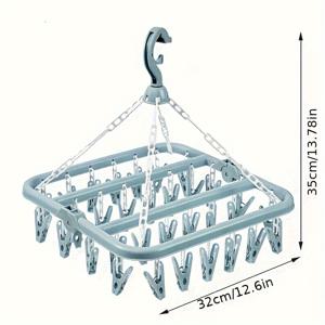 TEMU 1pc 접이식 32-클립 세탁 건조대, 회전 후크 포함 - 속옷, 침실, 욕실, 기숙사 사용을 위한 독립형 플라스틱 옷걸이, 다목적, 다양한 세탁 필요성에 대한 액세서리, 건조대, 옷걸이