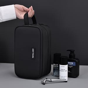 TEMU 남성용 대용량 3단 여행 세면도구 가방 1개, 지퍼 클로저가 있는 휴대용 화장품 정리함, 폴리에스터 바캉스 스타일, 세탁기 사용 가능, 상단 싱글 핸들 스트랩, 세면 도구 여행 가방